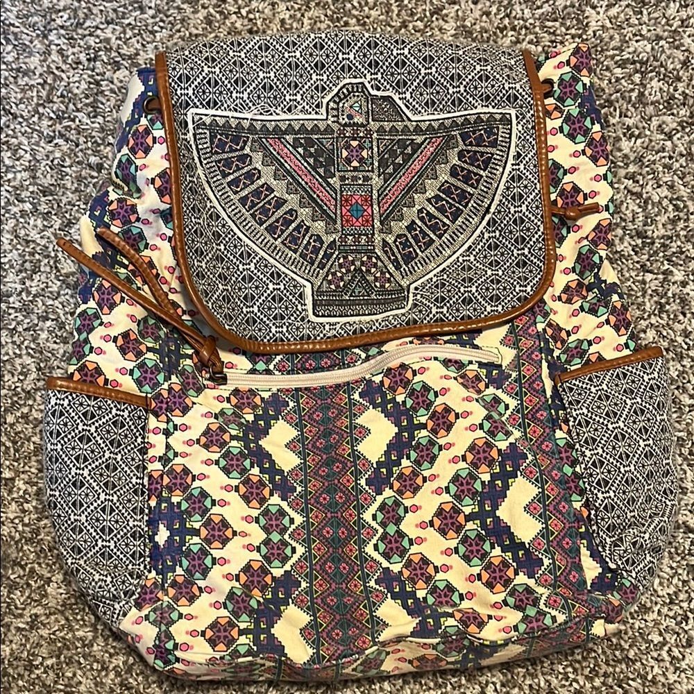 Mossimo Black Cream Geometric Aztec Canvas Backpack